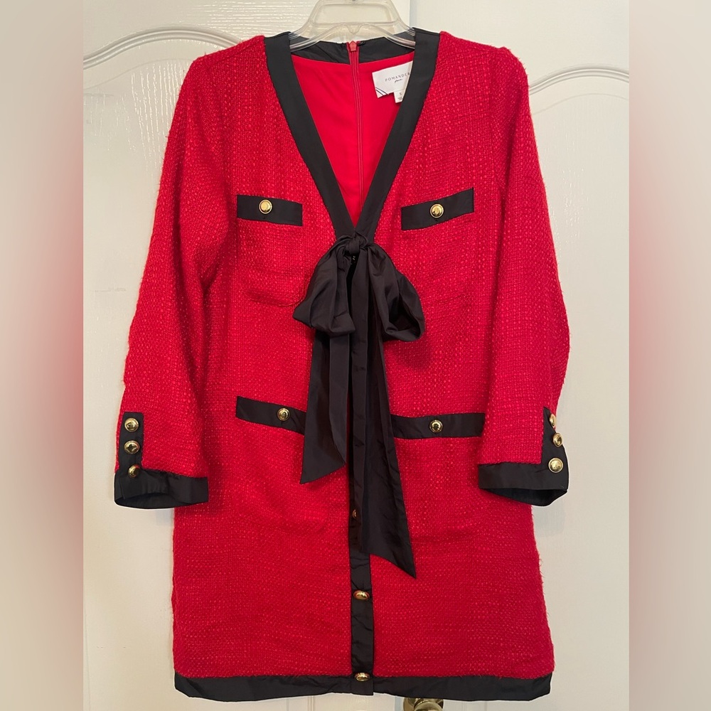 Tuckernuck Pomander Place Coco Tweed Bow Mini Dress in Red Sz Small - Picture 3 of 8